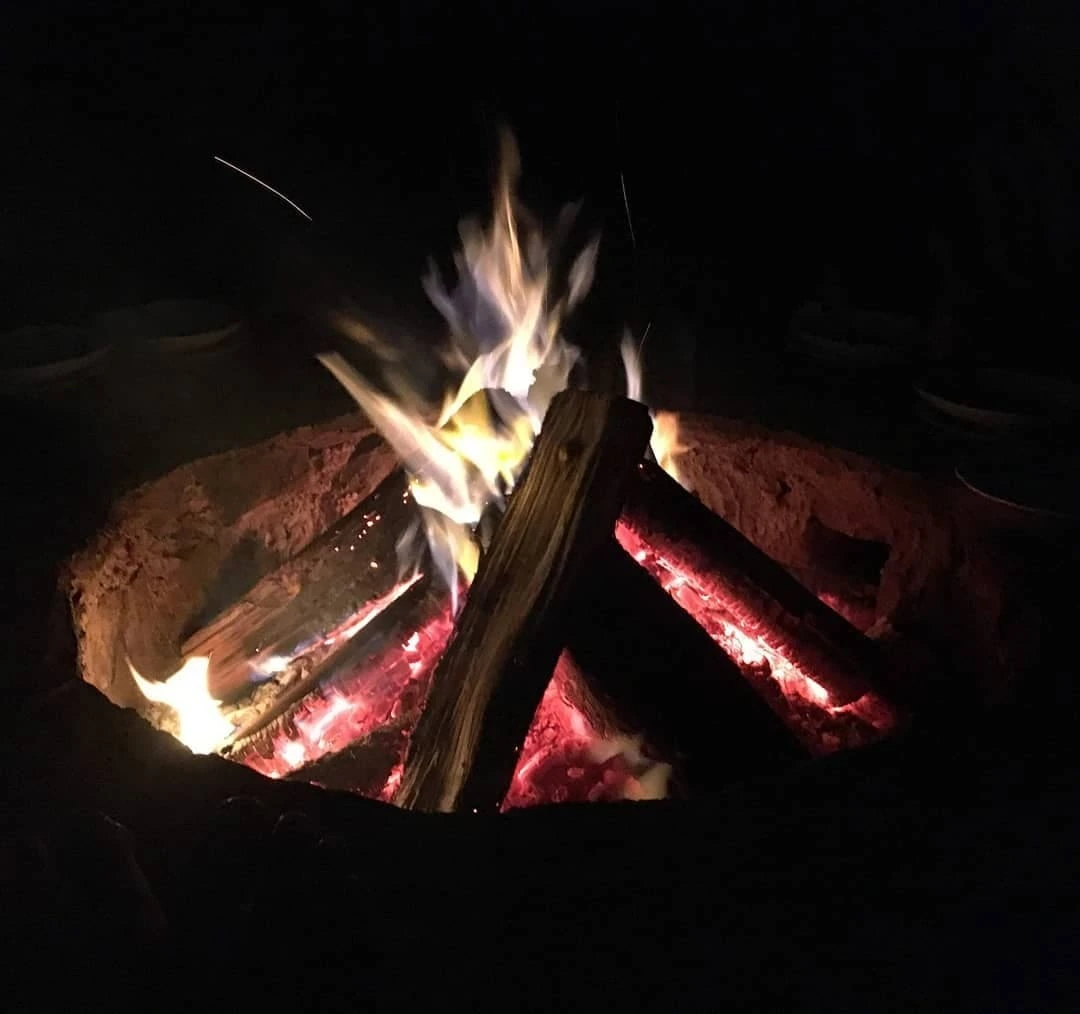 Ceremonial fire during a Huachuma retreat